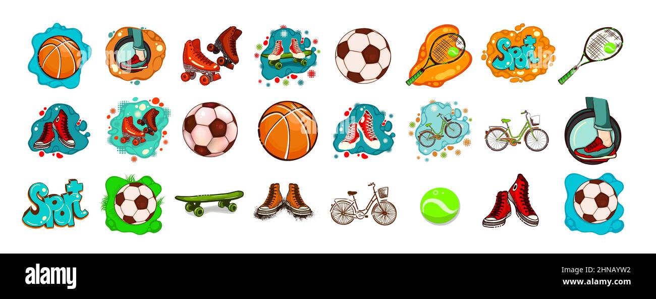 Set of sports elements on a white background. Vector illustration Stock