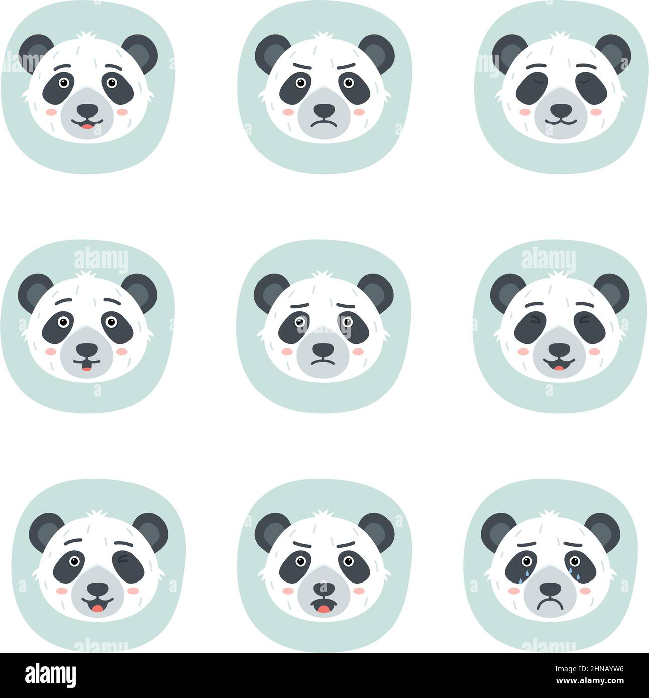 Set of different emotions of panda, vector illustration Stock Vector