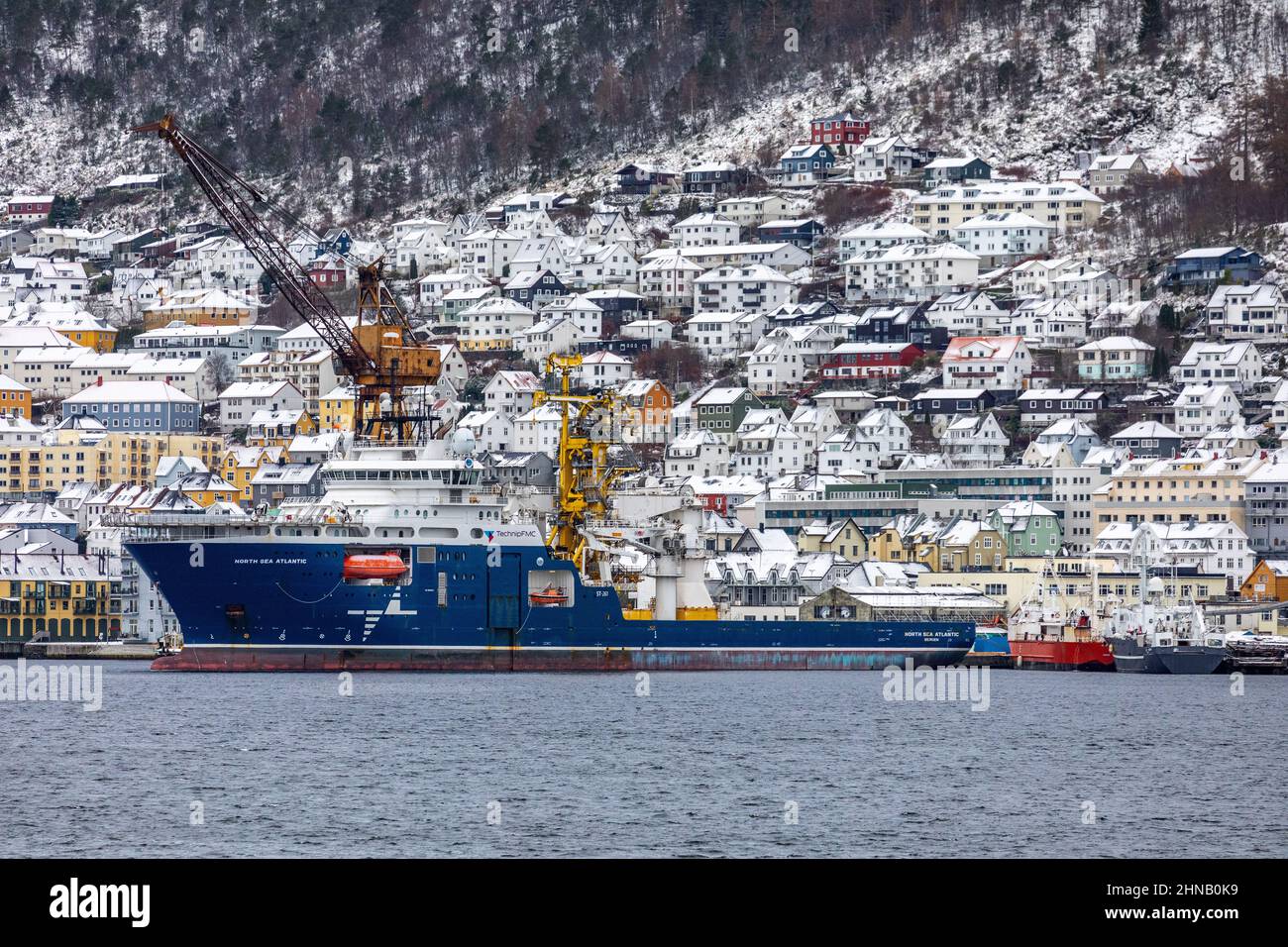 Offshore multi-purpose construction vessel North Sea Atlantic at the  old BMV shipyard at Laksevaag, near port of Bergen, Norway. Stock Photo