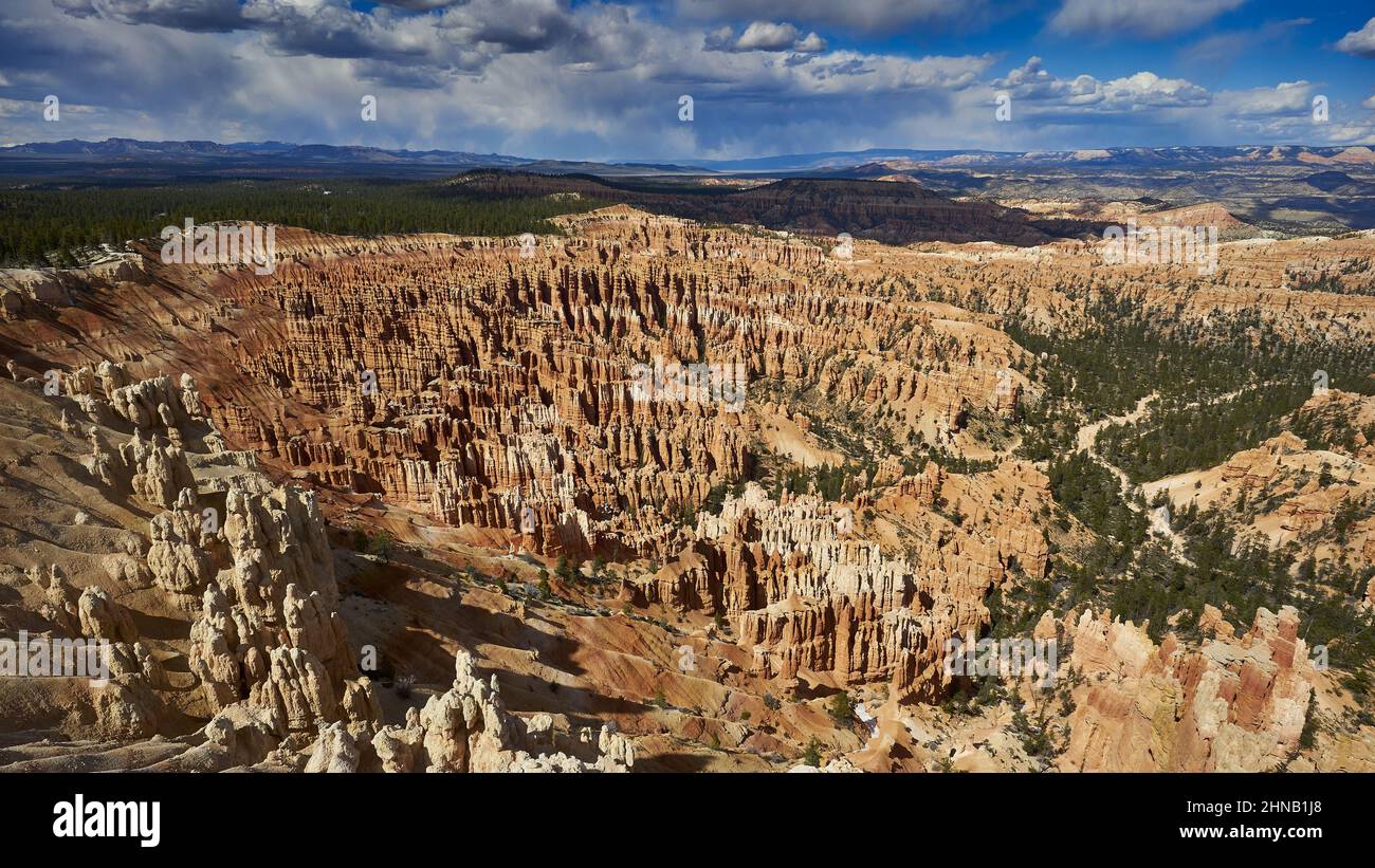 Aerial shot of the Bryce Canyon of Zion National park on a sunny day in