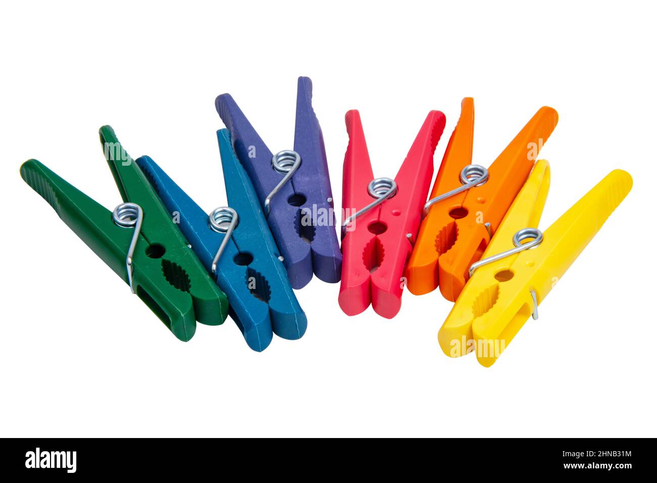 Multicolor clothes pins isolated on the white background Stock Photo