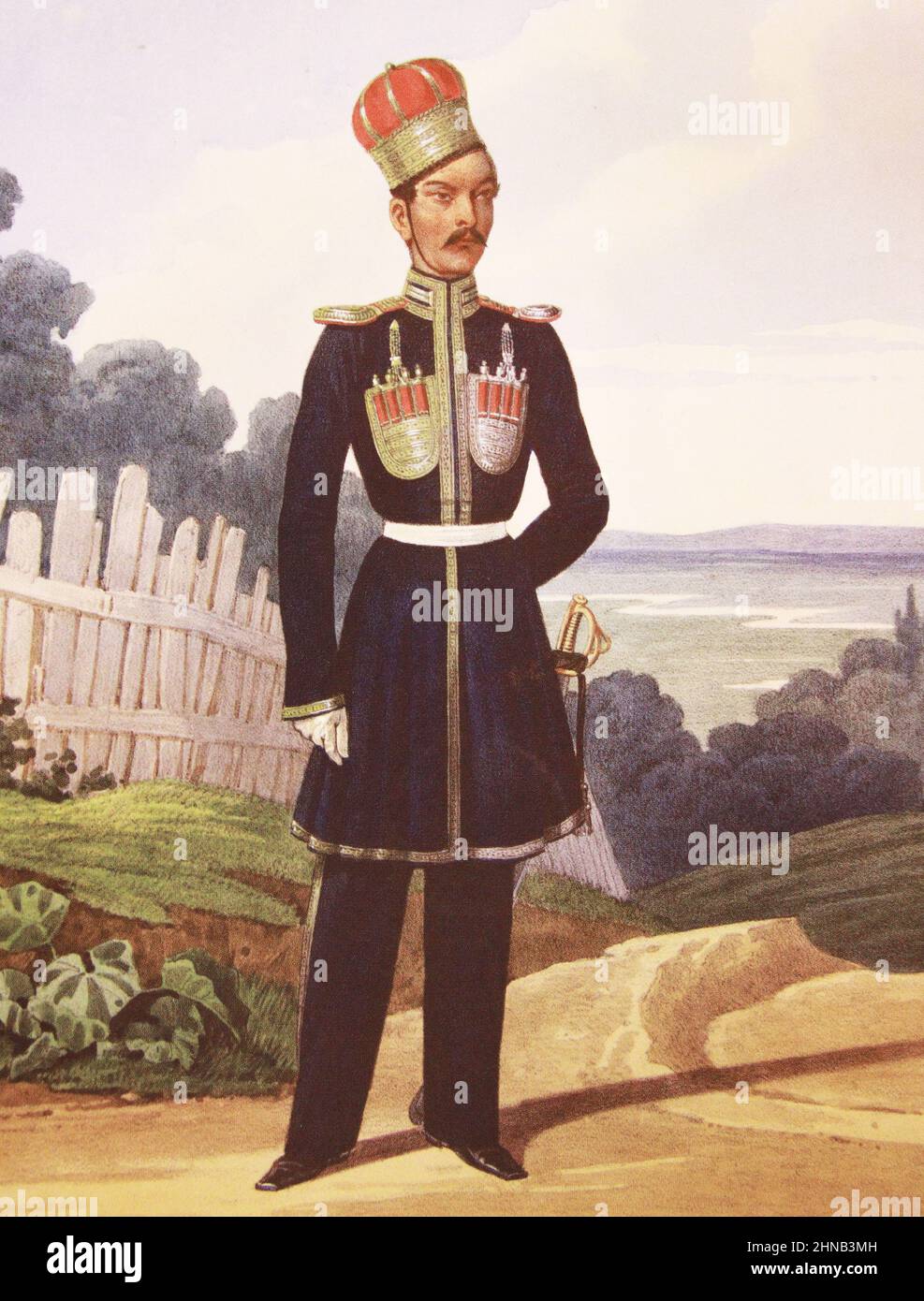 Chief officer of the Life Guards of the Crimean Tatar squadron in 1827. Lithograph of the 19th century. Stock Photo