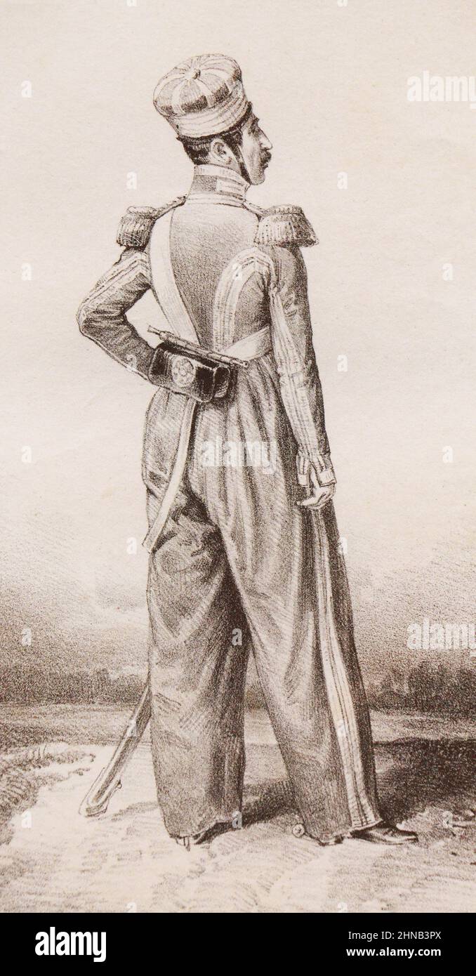 Non-commissioned officer of the Life Guards of the Crimean Tatar squadron. Engraving from 1837. Stock Photo