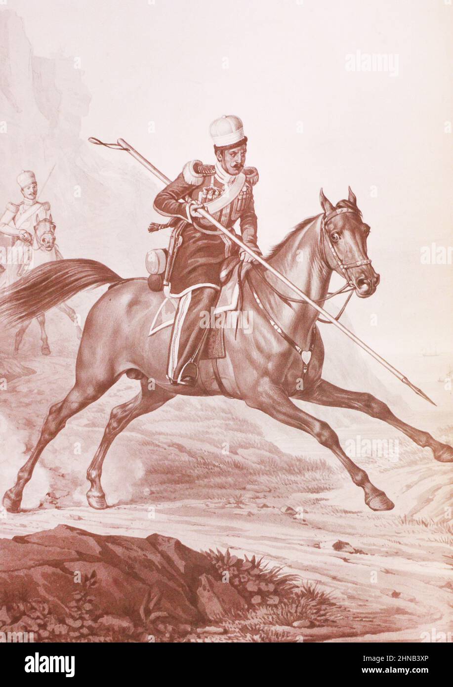 Private of the Life Guards of the Crimean Tatar squadron. Lithograph of the 19th century. Stock Photo