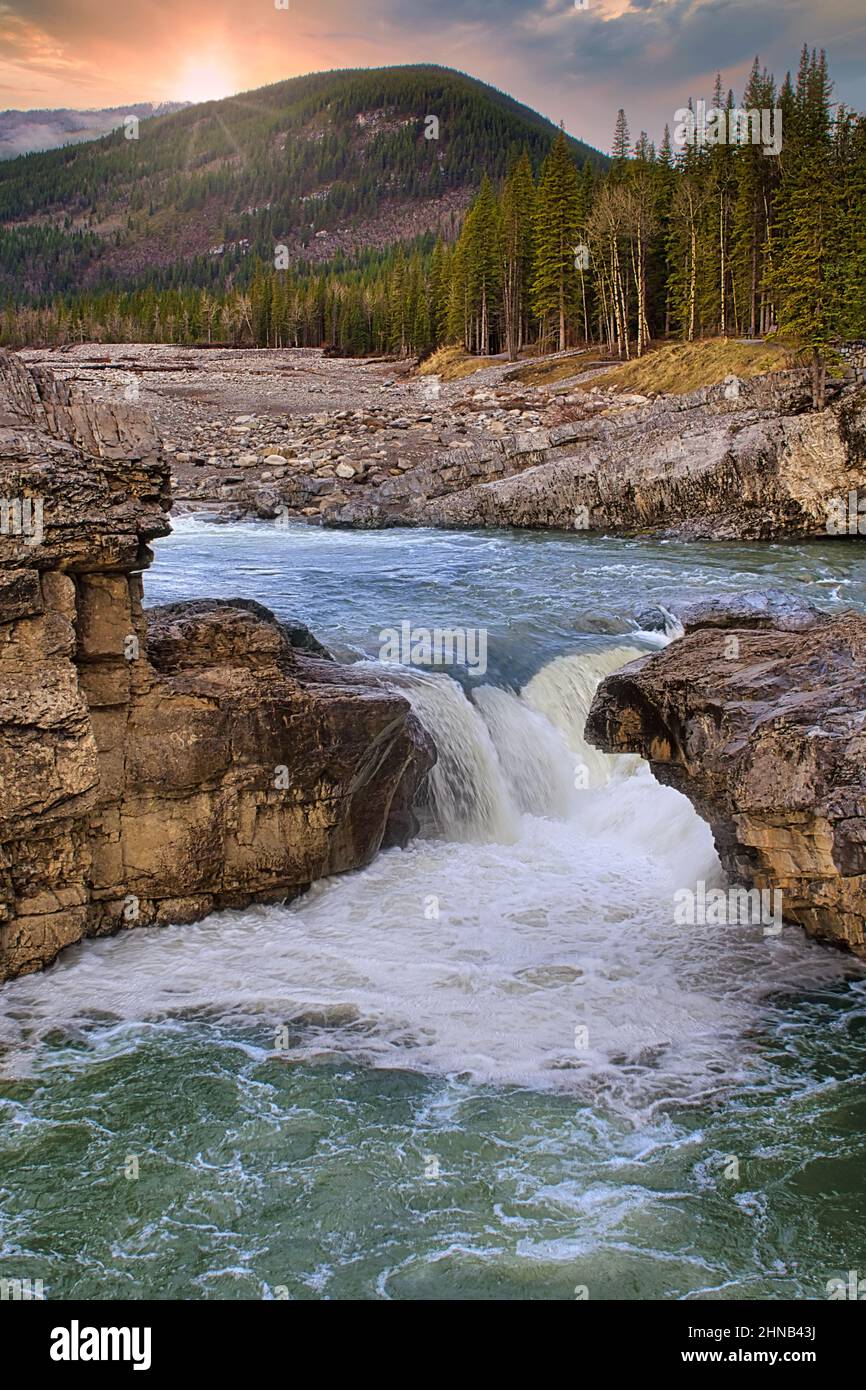 Sunset Over Elbow Falls Stock Photo