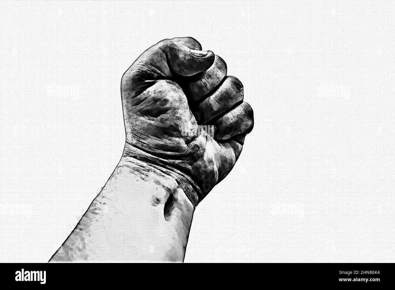 A clenched fist held high in protest hand draw Stock Photo - Alamy
