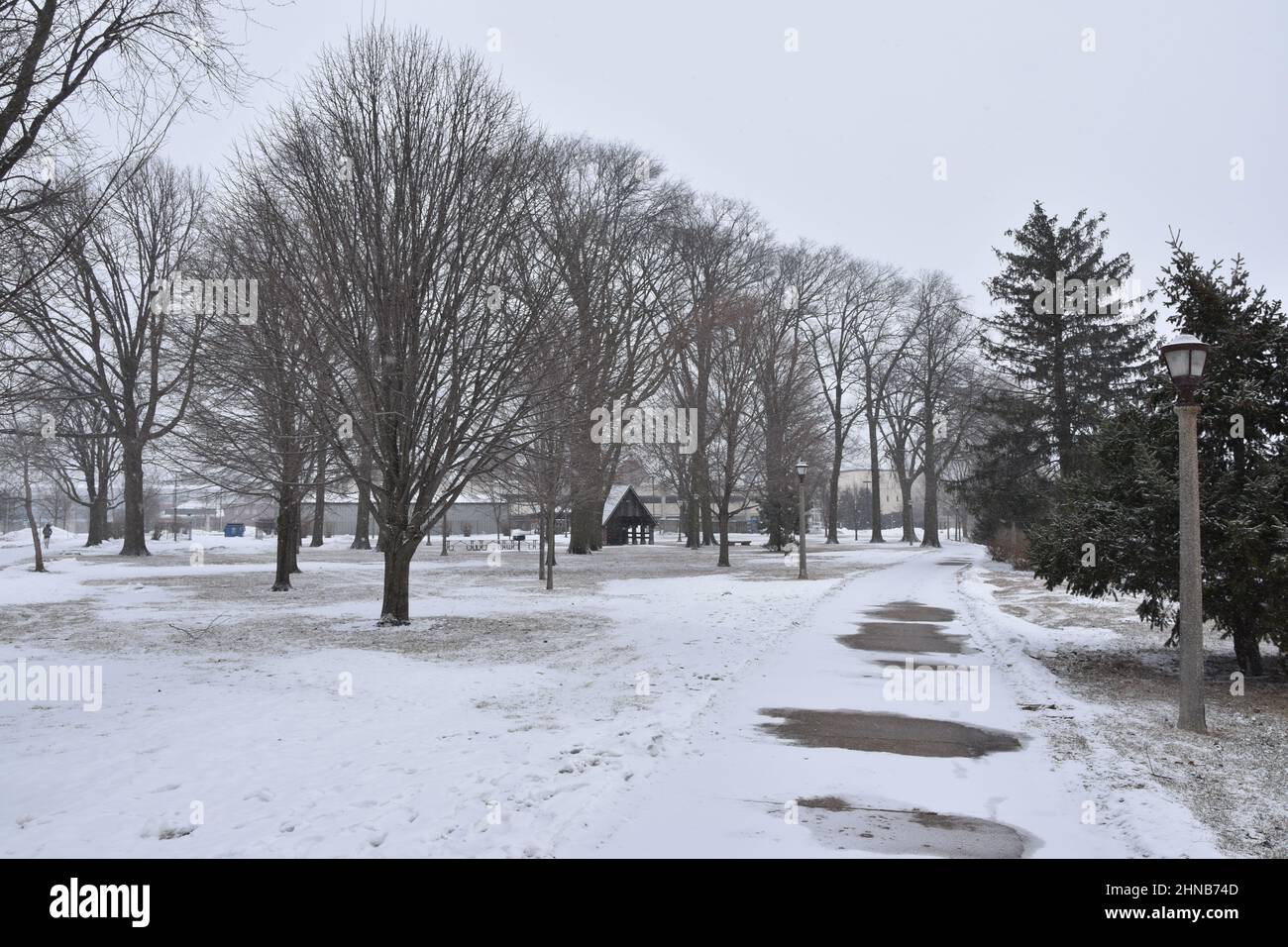 Beautiful snowy park at Illinois State University, Normal IL, USA Stock Photo