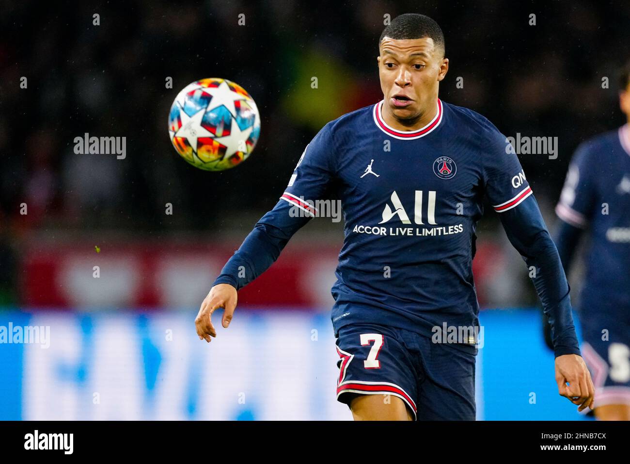 PARIS, FRANCE - FEBRUARY 15: Kylian Mbappe of Paris Saint-Germain prior to the Round Of Sixteen Leg One - UEFA Champions League match between Paris Saint-Germain and Real Madrid at Stade de France on February 15, 2022 in Paris, France (Photo by Geert van Erven/Orange Pictures) Stock Photo