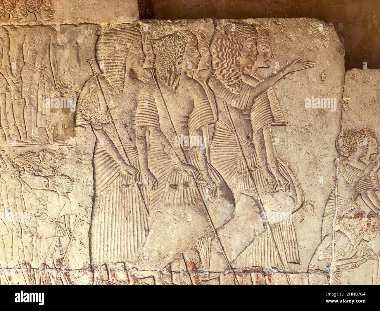 Portion of a relief showing the representations of foreign captives being paraded before Horemheb Stock Photo