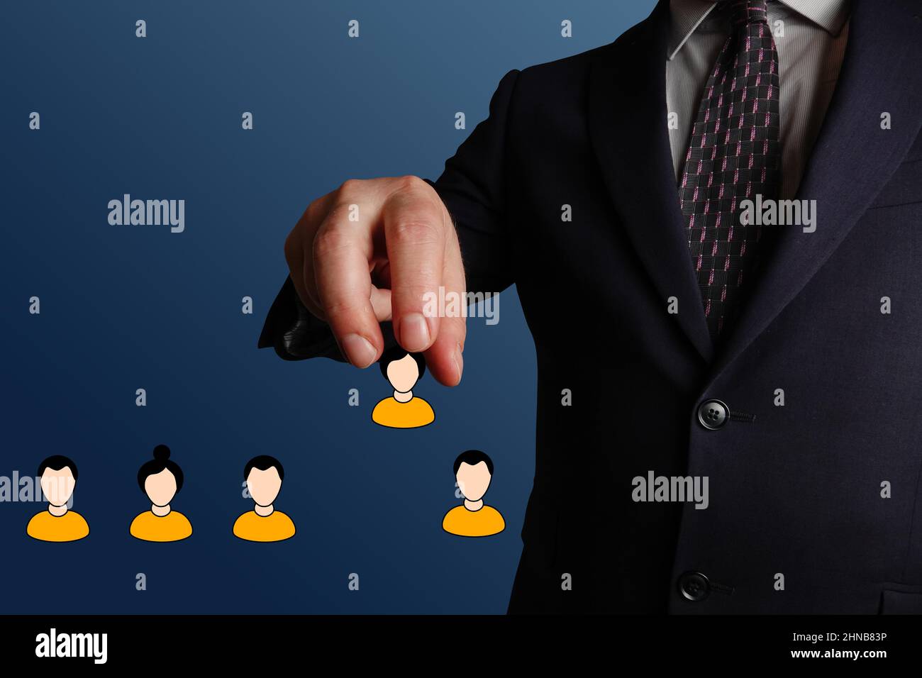 Manager selecting a person among candidates. Teamleader, leadership. Stock Photo