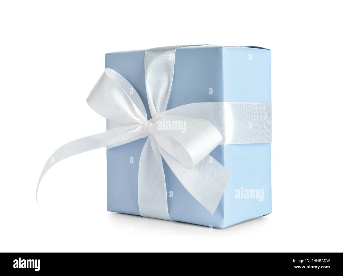Gift box with ribbon and bow on white background Stock Photo - Alamy