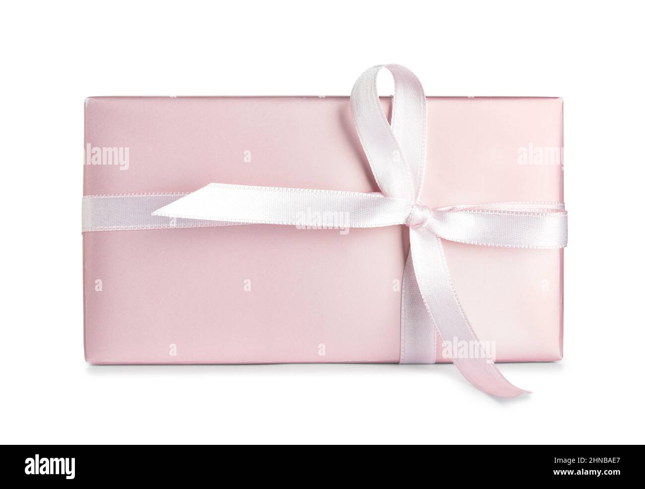 Gift box with ribbon and bow on white background Stock Photo - Alamy