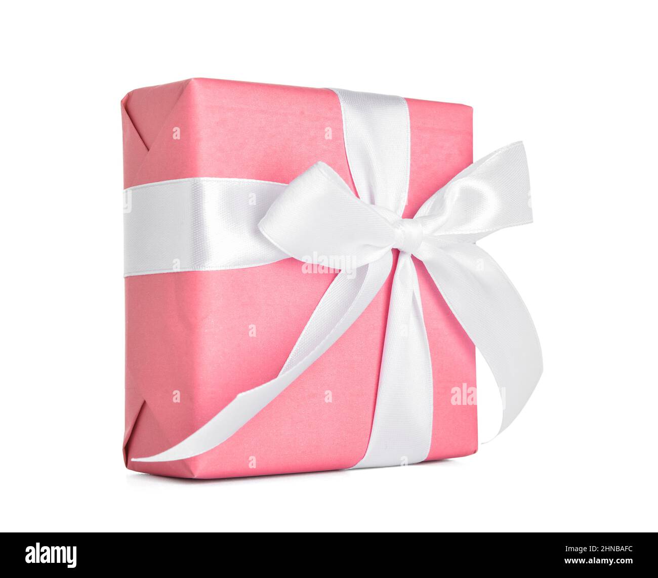 Gift box with ribbon and bow on white background Stock Photo - Alamy