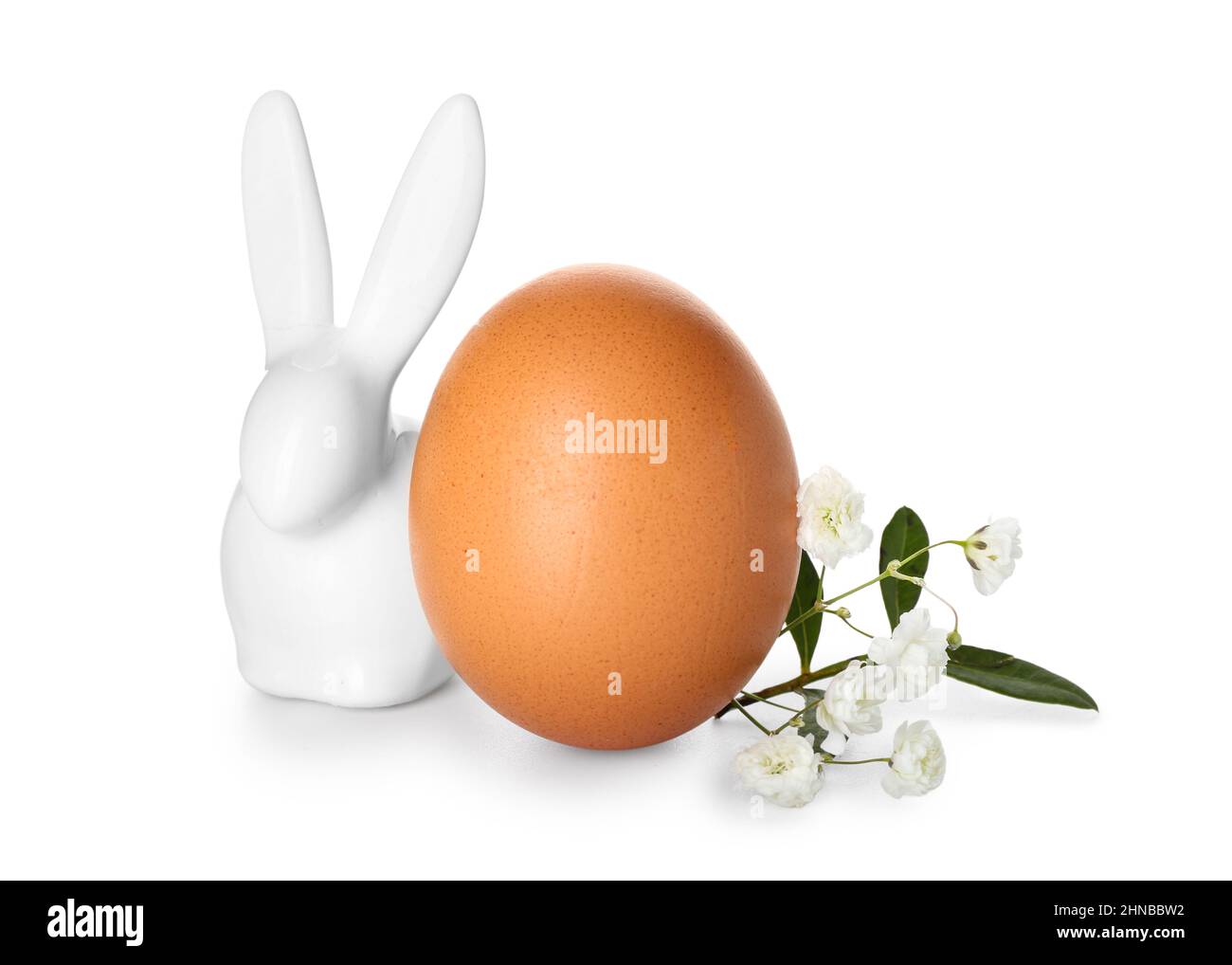 Easter egg, bunny and flowers on white background Stock Photo - Alamy