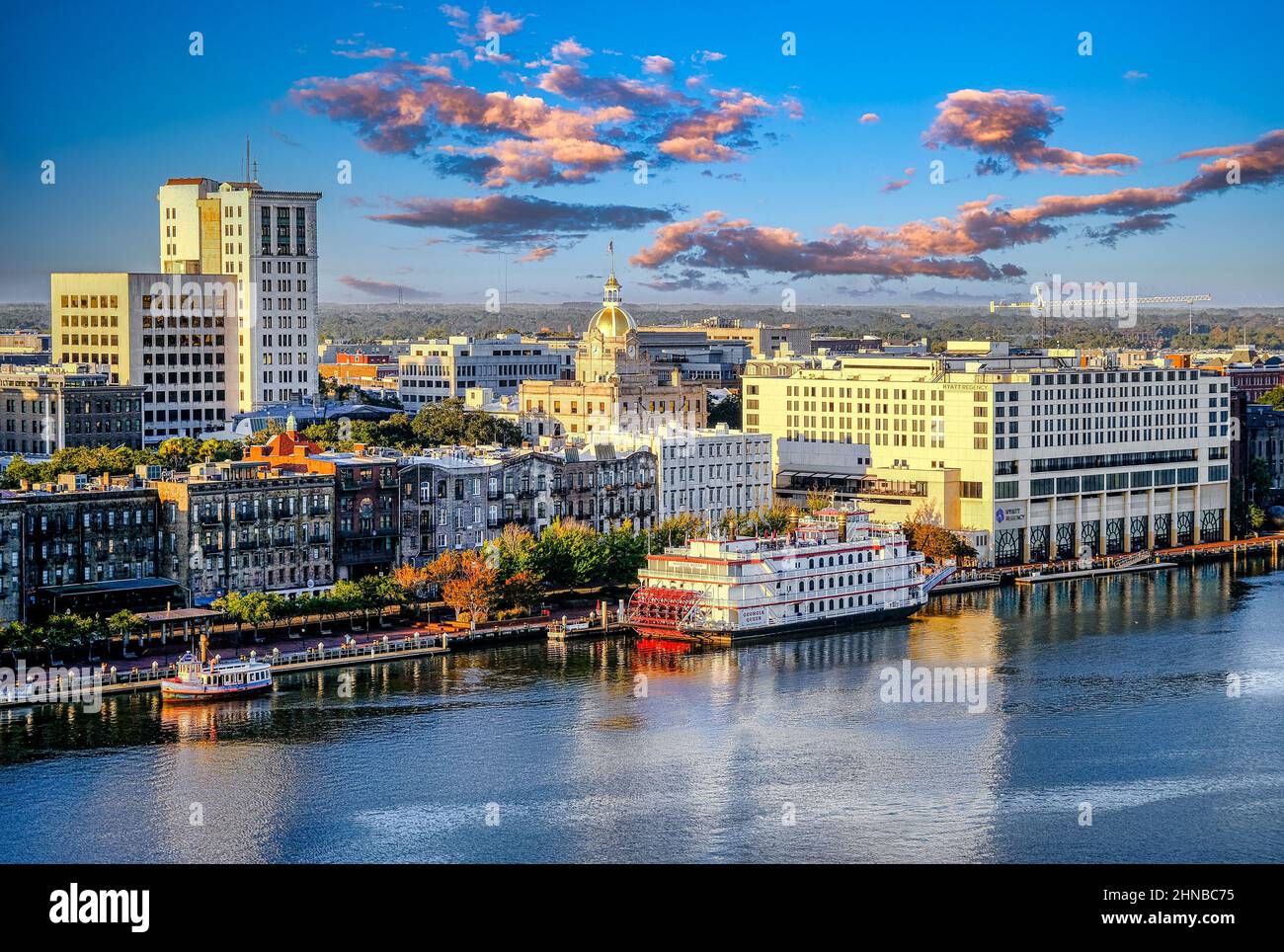 Savannah Riverfront at Dusk Stock Photo