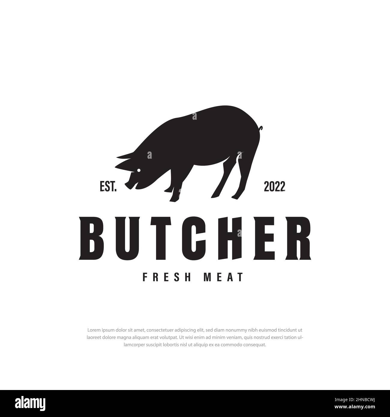 Logo Design Pig, pork. Vintage, retro for Butchery, typography Pork, pig silhouette logo design graphic vector Stock Vector