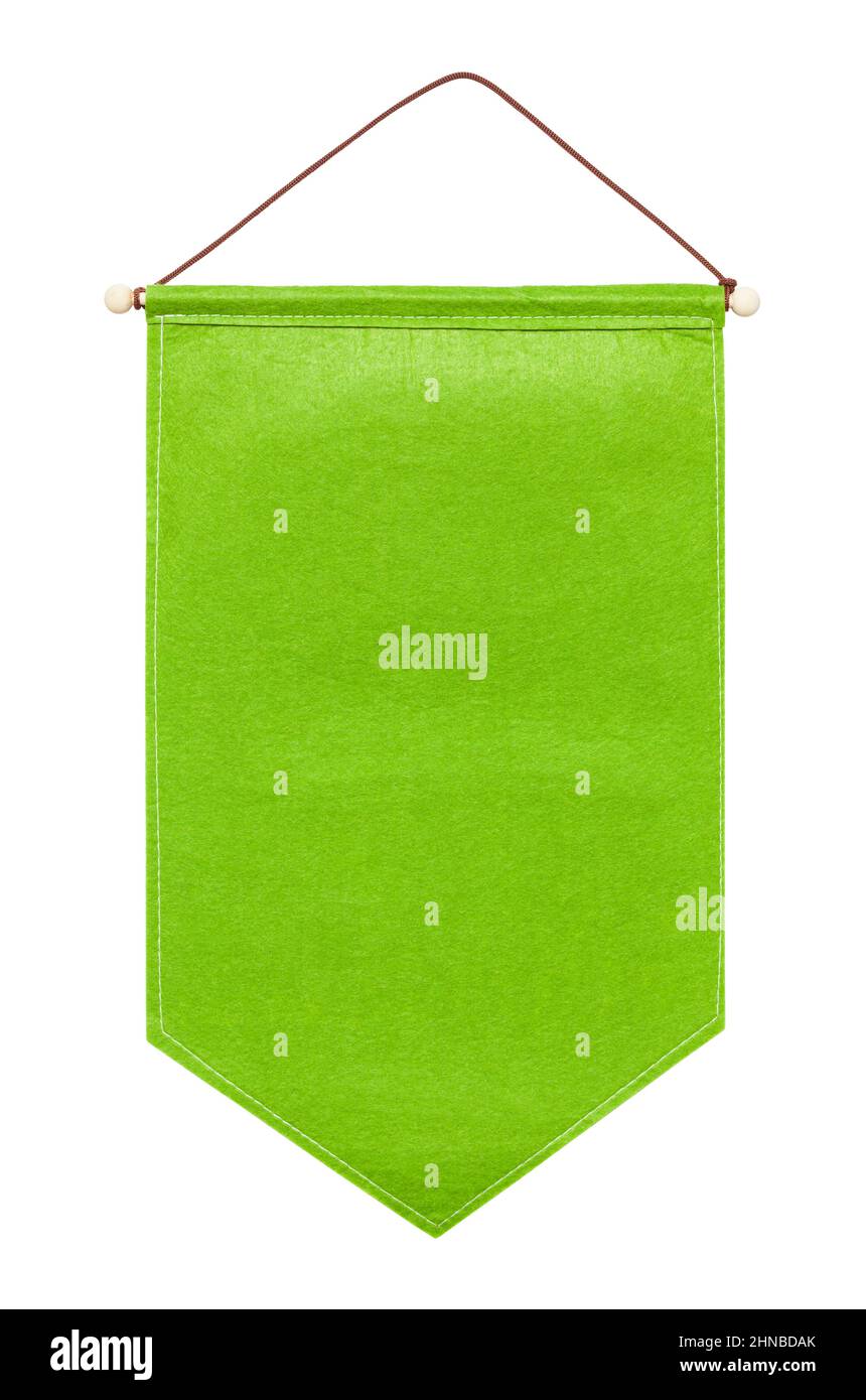 Green Felt Hanging Flag Cut Out On White. Stock Photo