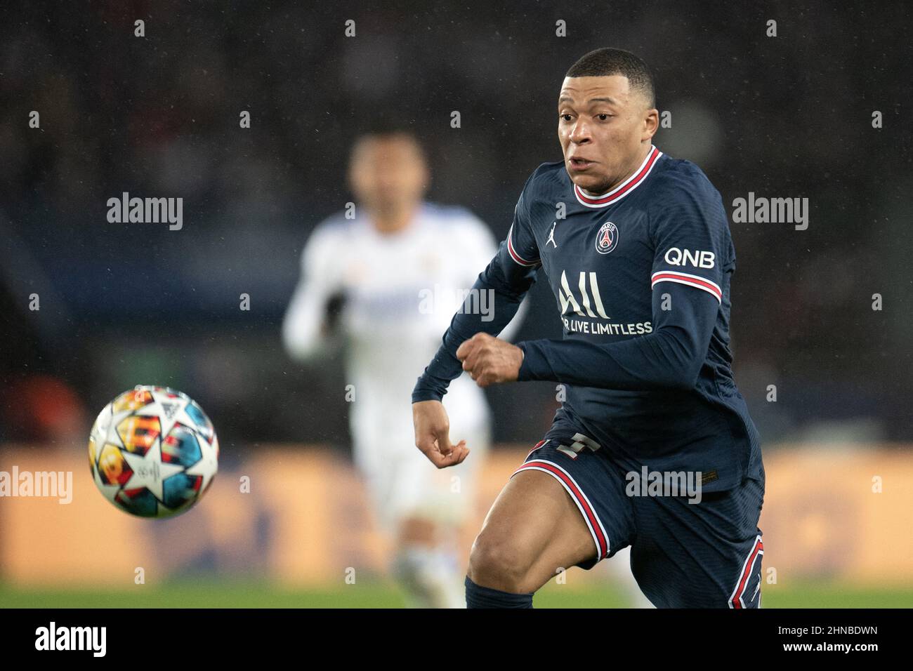 Kylian Mbappe of Paris Saint-Germain in action during the UEFA