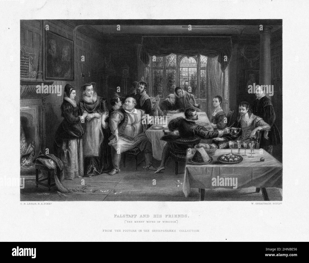 Falstaff and his friends, from Shakespeare's The Merry Wives of Windsor Stock Photo