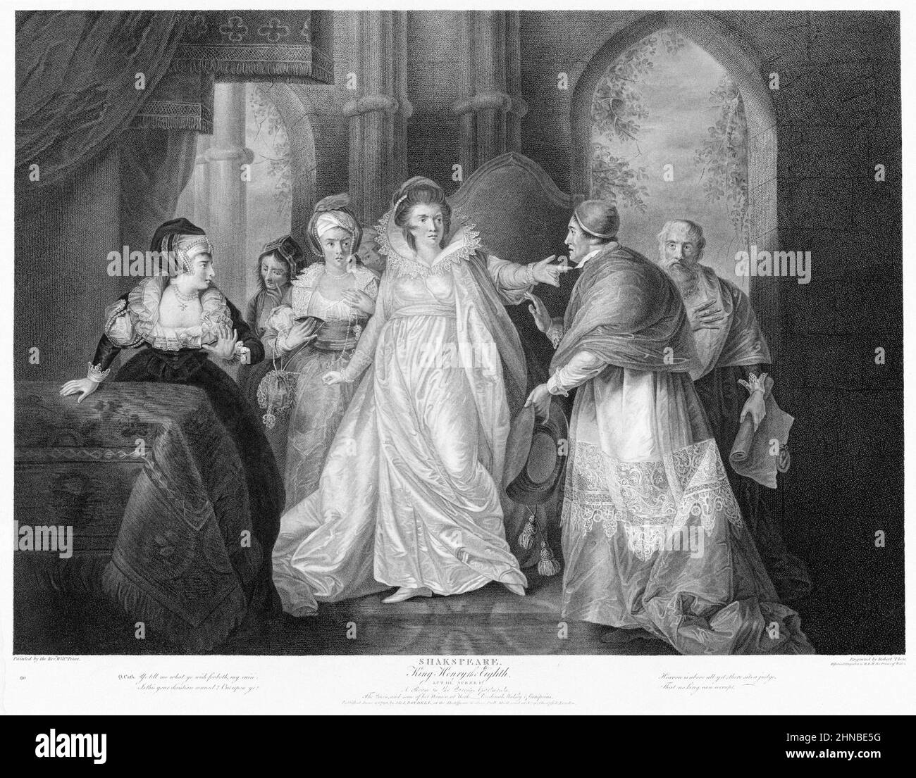 Queen Catherine, Cardinal Wolsey and Cardinal Campeius from Shakespeare's King Henry VIII, Act 3, Scene 1 Stock Photo