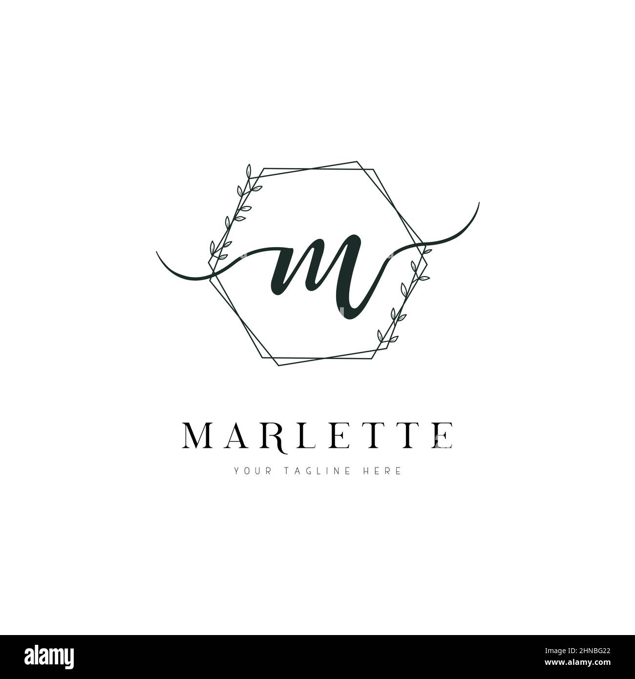 Hexagon Shape Hand Drawn Floral Frame Letter M Logo Stock Vector Image ...