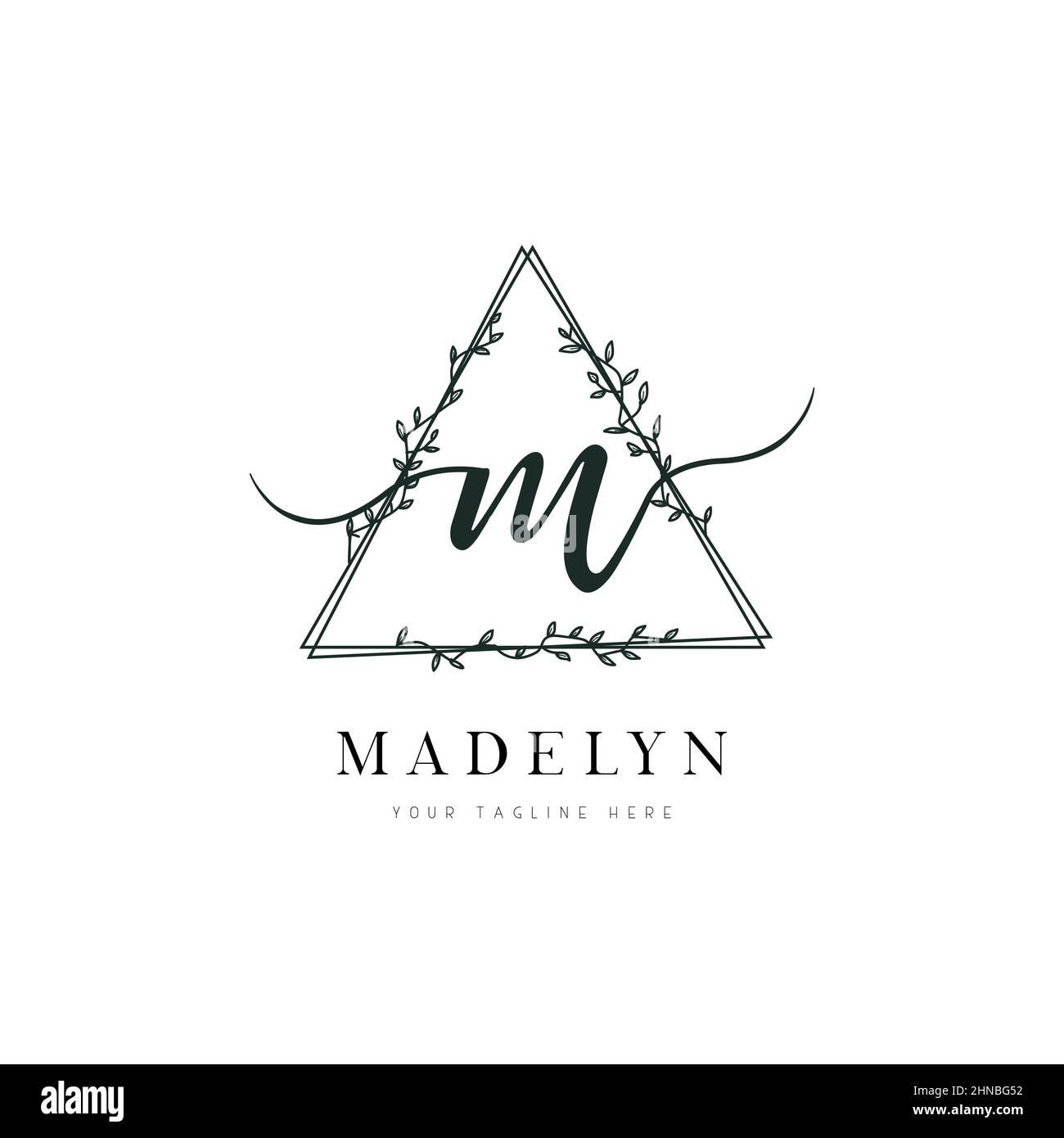 Triangle Shape Hand Drawn Floral Frame Letter M Logo Stock Vector