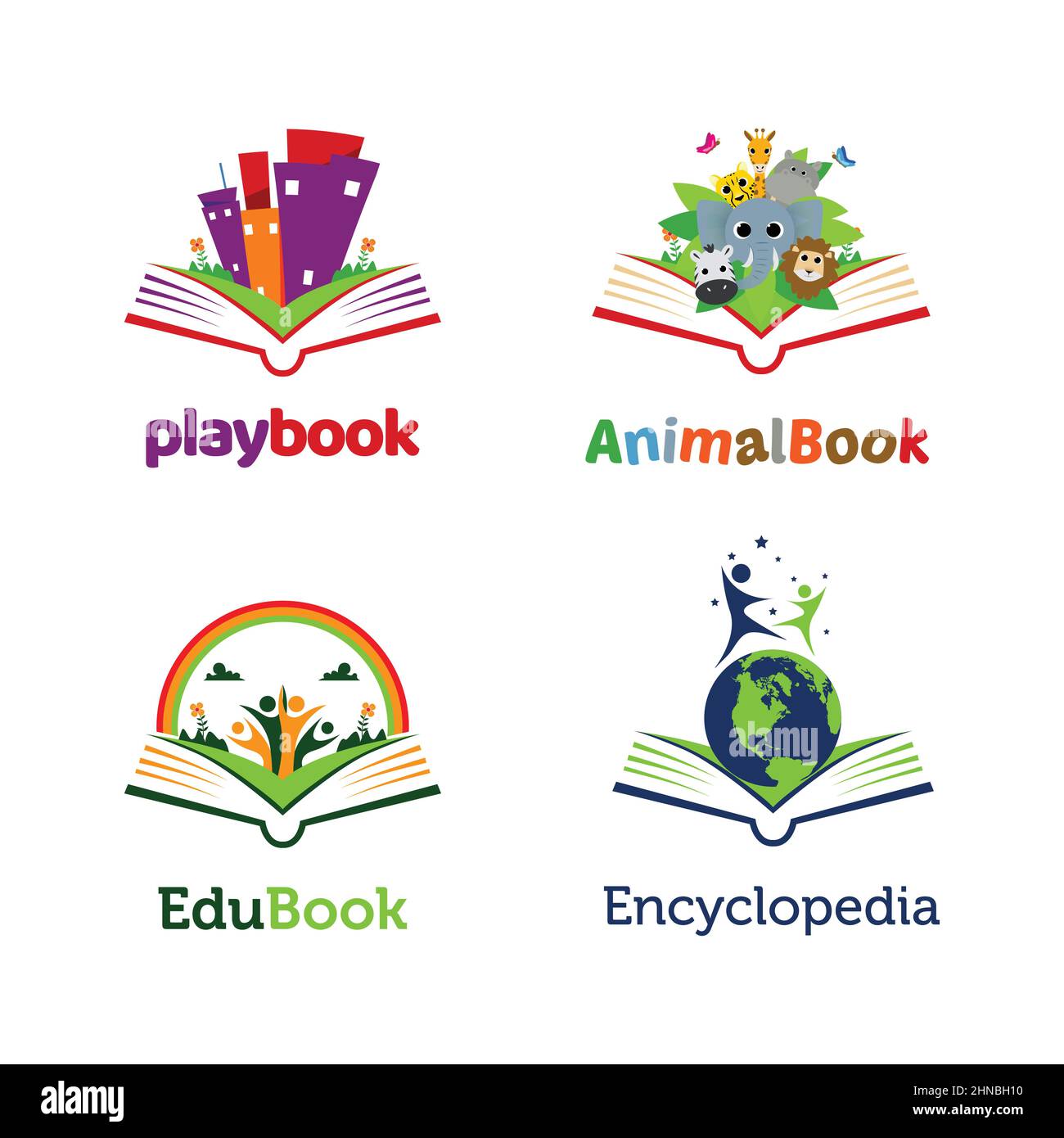 Playful Book Open Logo Template Collection Stock Vector