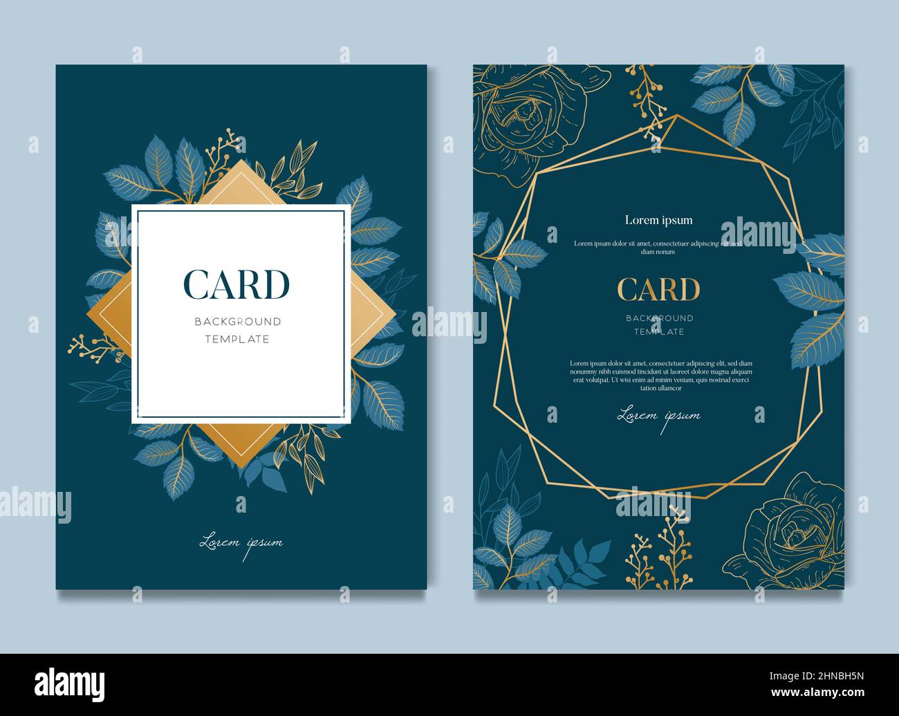 Navy Blue Card With Golden Leaves Card and Wedding Invitation Template ...