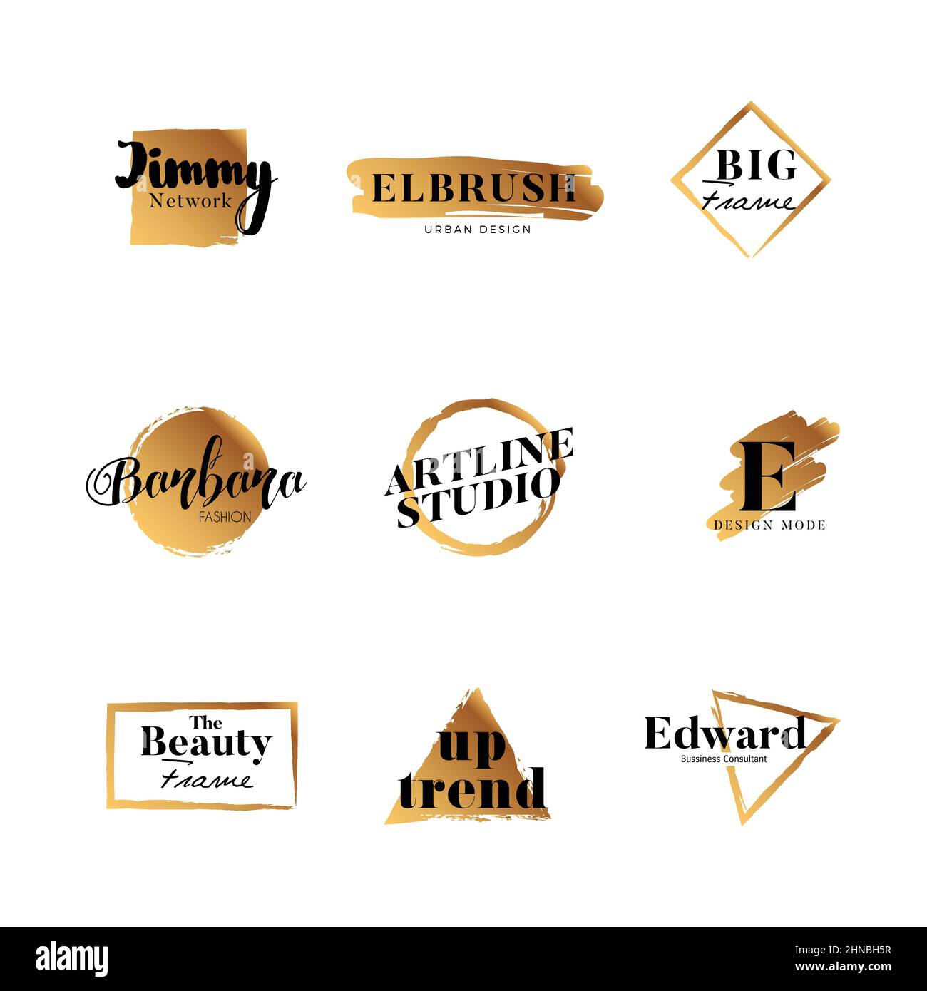Gold Brush Logo Design Type Collection Stock Vector