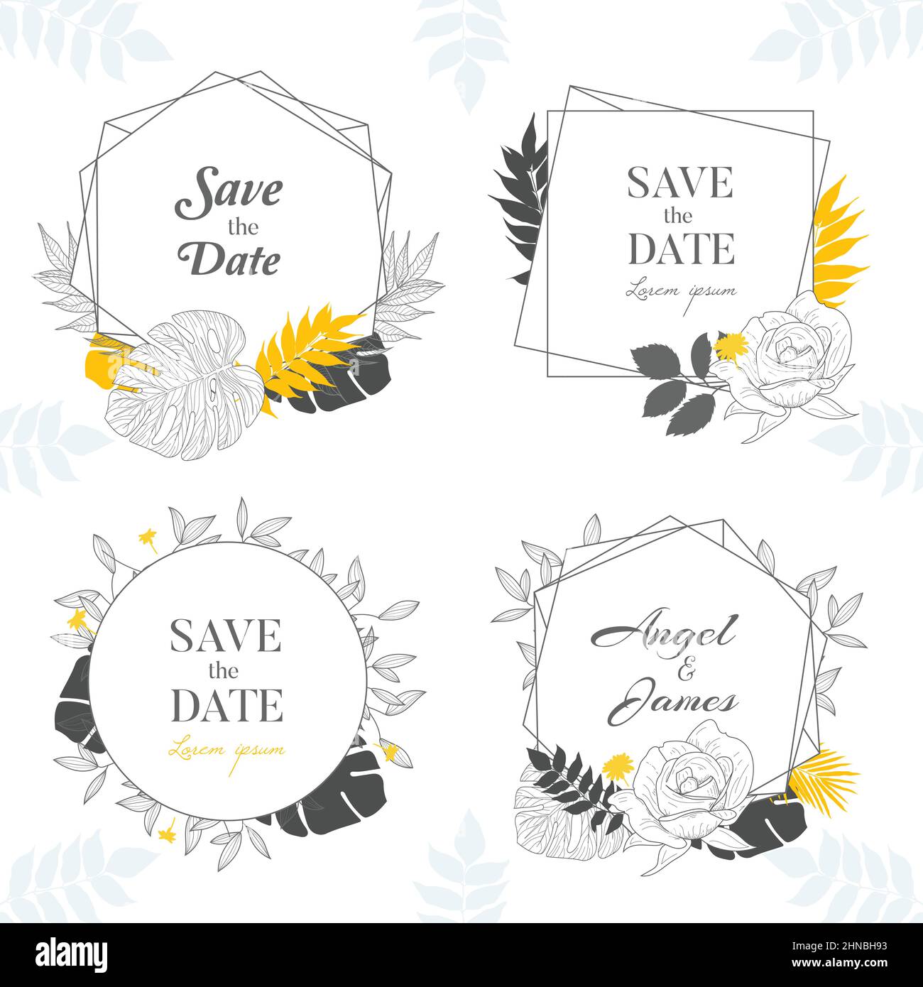 Hand drawn Yellow Floral Frame Background Collection Stock Vector