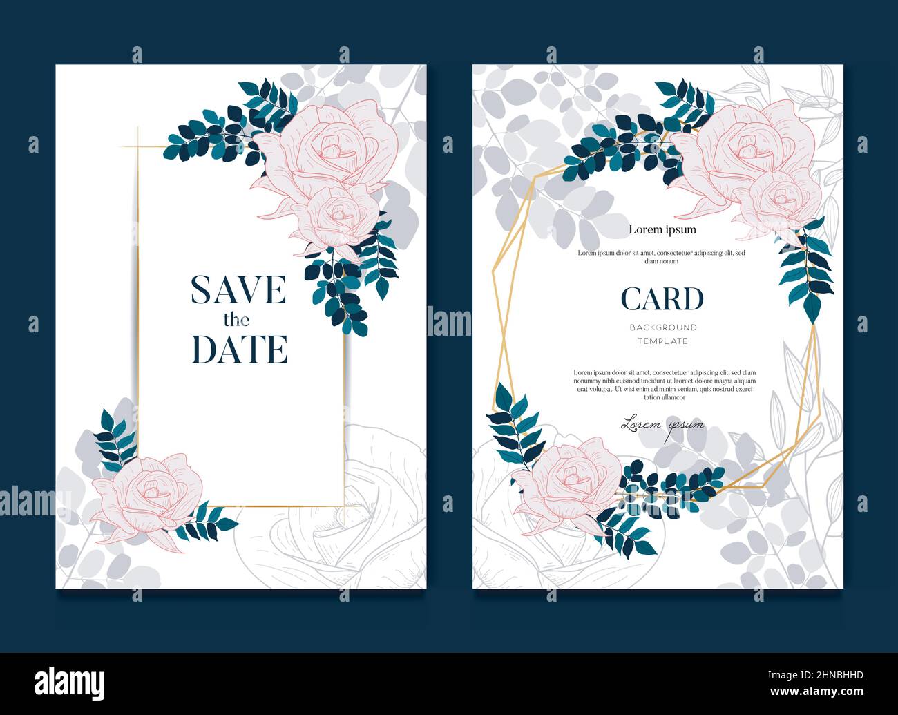 Simple Elegant Rose Wedding Frames Card and Invitation Stock Vector