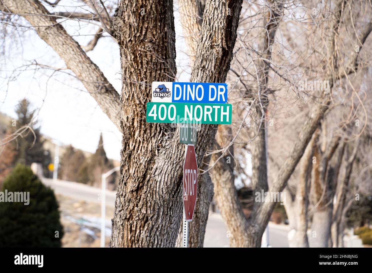 Street signs near Price Utah university Stock Photo