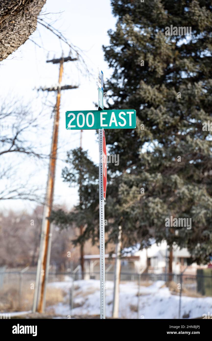 The street signs near Price Utah university Stock Photo