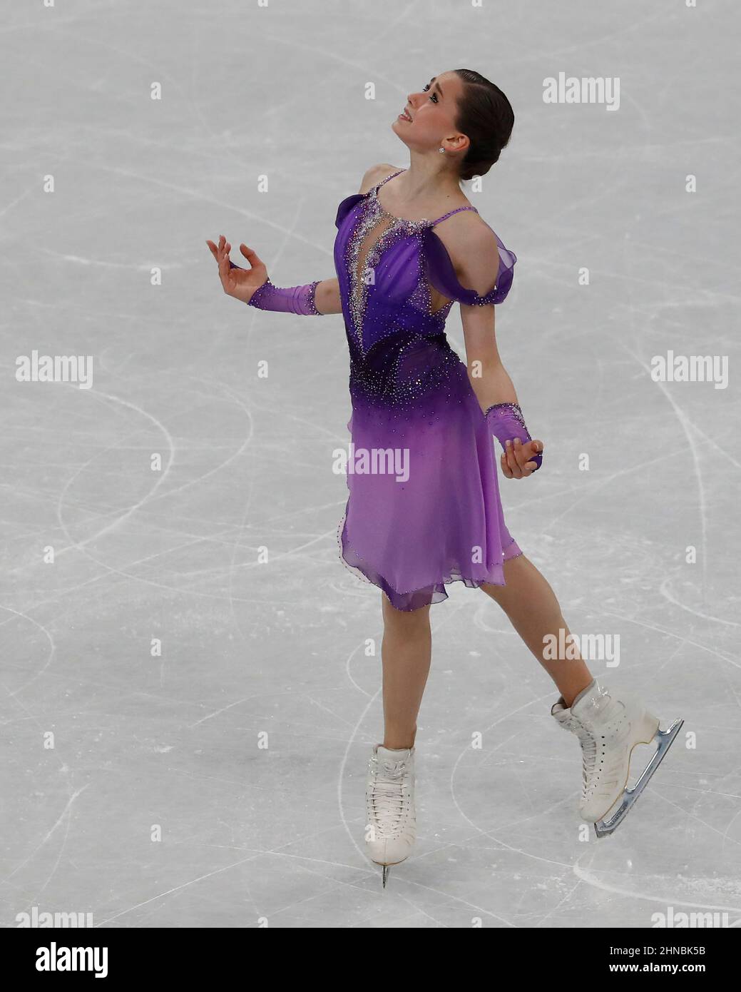 Beijing, Hebei, China. 15th Feb, 2022. Kamila Valieva (ROC) competes in