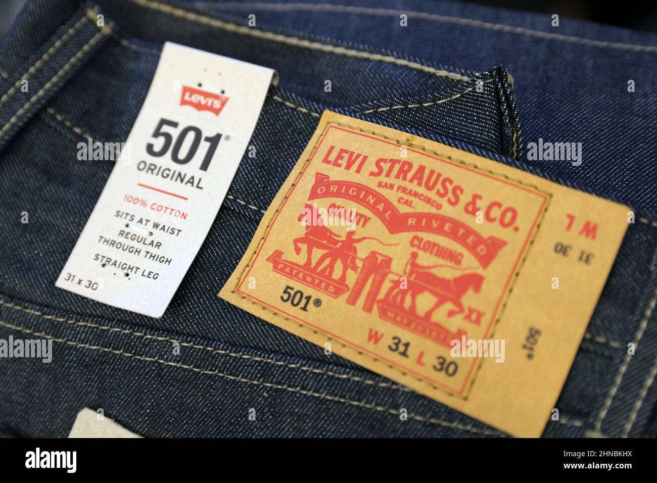 The Levi Strauss & Co. label is seen on jeans in a store at the Woodbury