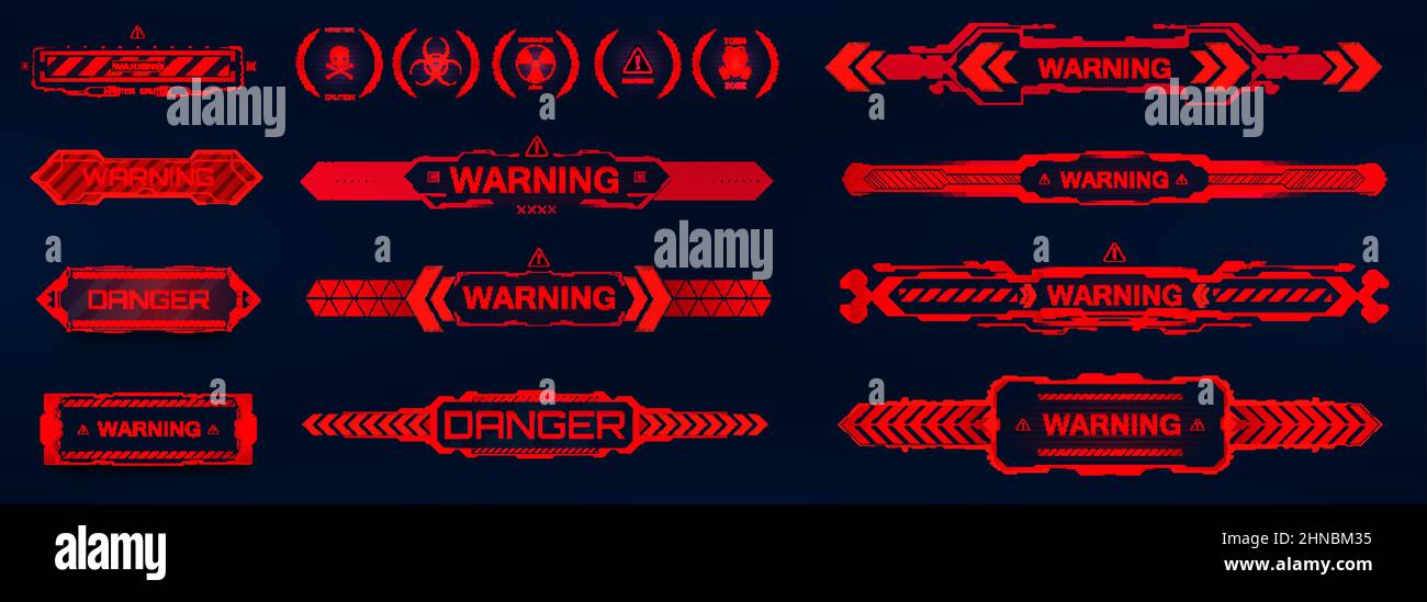 Futuristic warning signs in HUD style Stock Vector