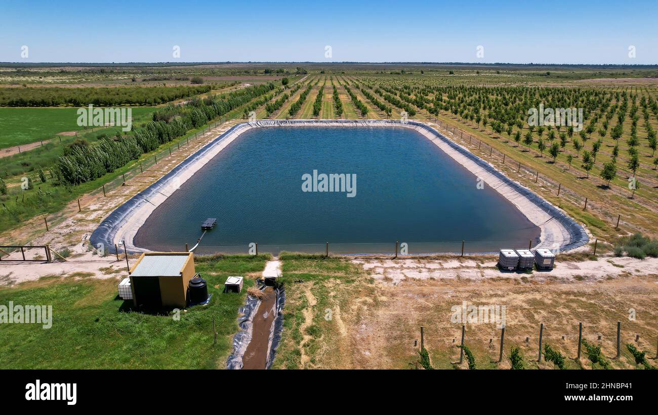 Aerial view of a water tank for irrigation in agriculture Stock Photo ...