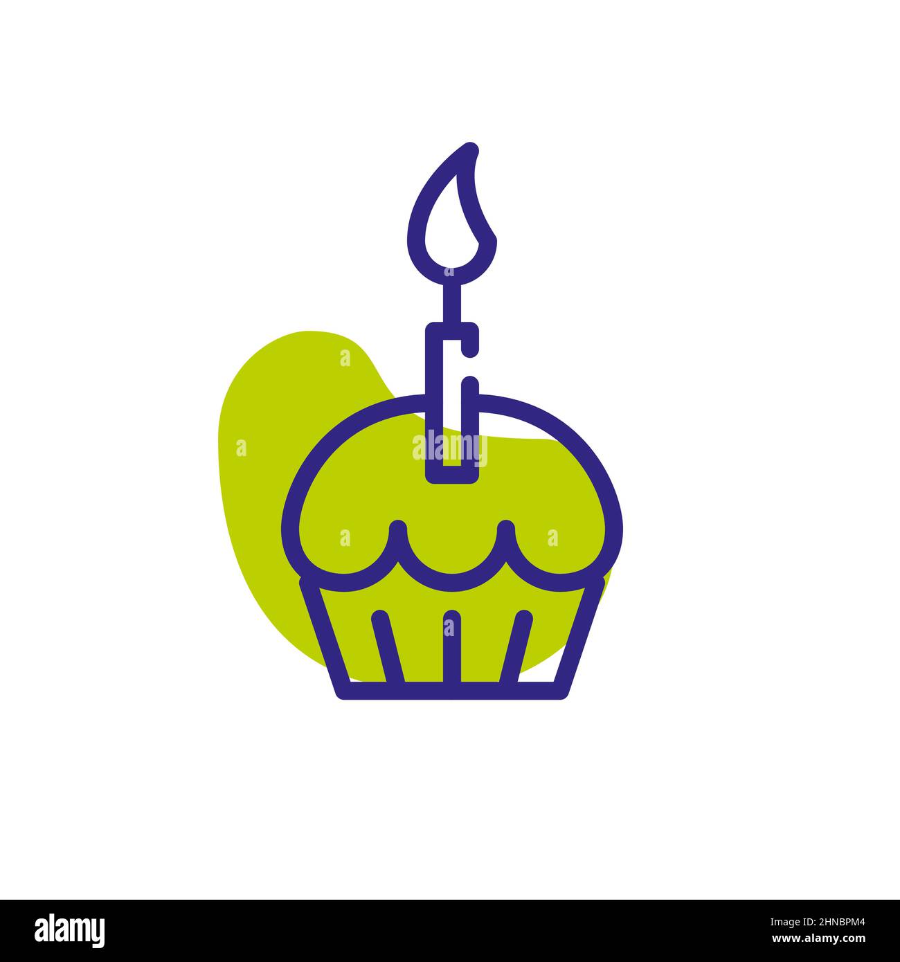 Cupcake with a candle. Pixel perfect, editable stroke color icon Stock Vector