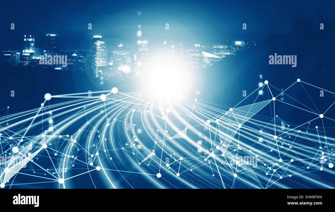 Digital data flow on road in concept of cyber global communication and