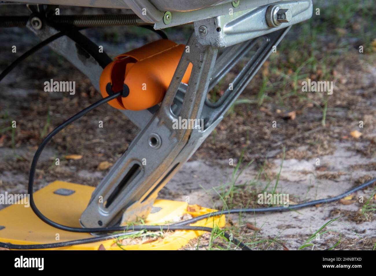 Electrical connections lead on a caravan safe from water Stock Photo