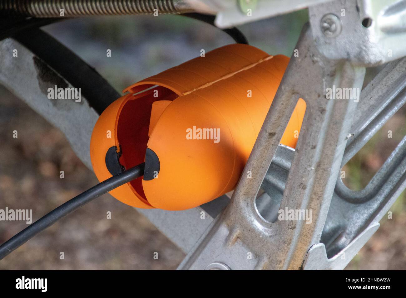 Electrical connections lead on a caravan safe from water Stock Photo