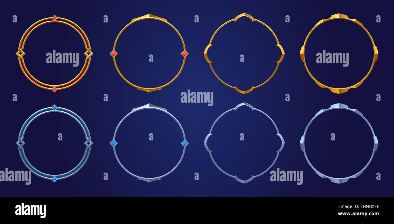 Empty circle silver and gold frames in medieval style for game ui ...