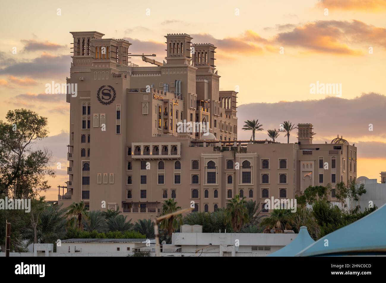 Sheraton Sharjah Hotel as seen from the Ajman Corniche area Stock Photo