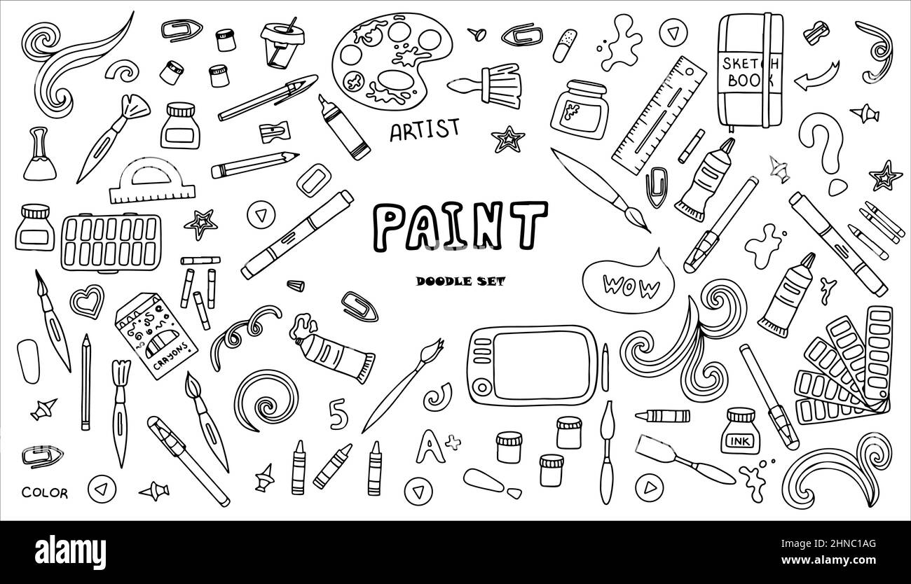 Vector art tools sketch. set hand drawn vector artist s supplies