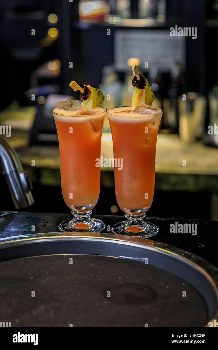 Singapore September 08, 2019 Singapore Sling cocktail at the iconic