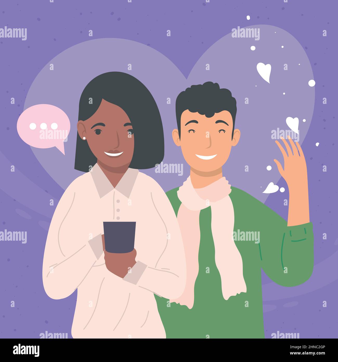 interracial couple using smartphones mobile technology Stock Vector