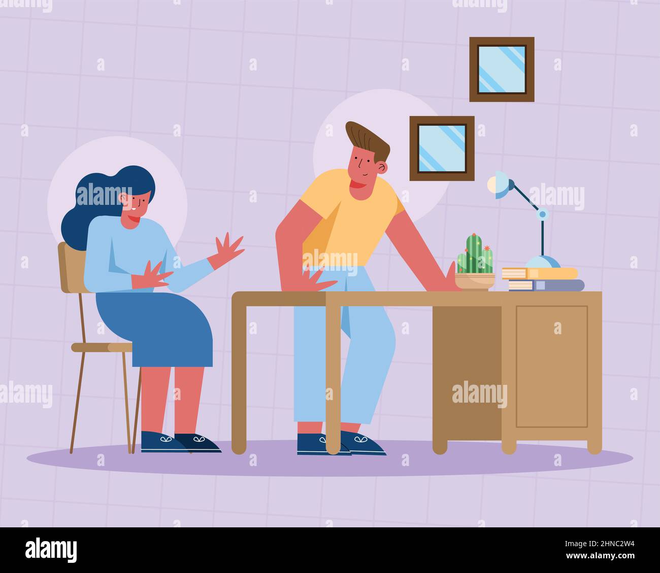 couple in workplace workers characters Stock Vector