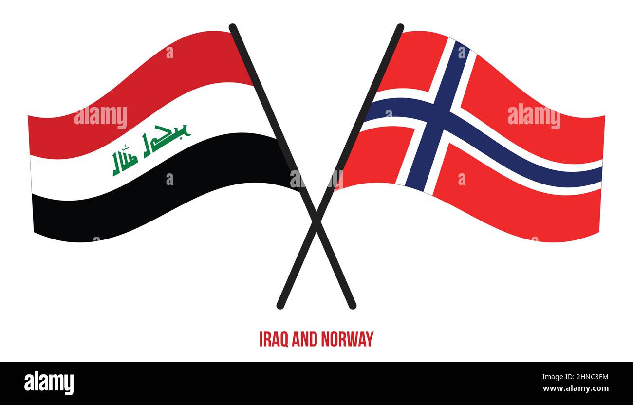 Iraq and Norway Flags Crossed And Waving Flat Style. Official Proportion. Correct Colors. Stock Vector