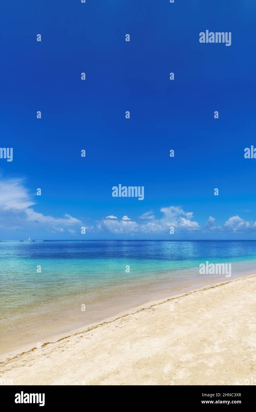 Tropical white sand beach with blue sky and the turquoise sea Stock Photo