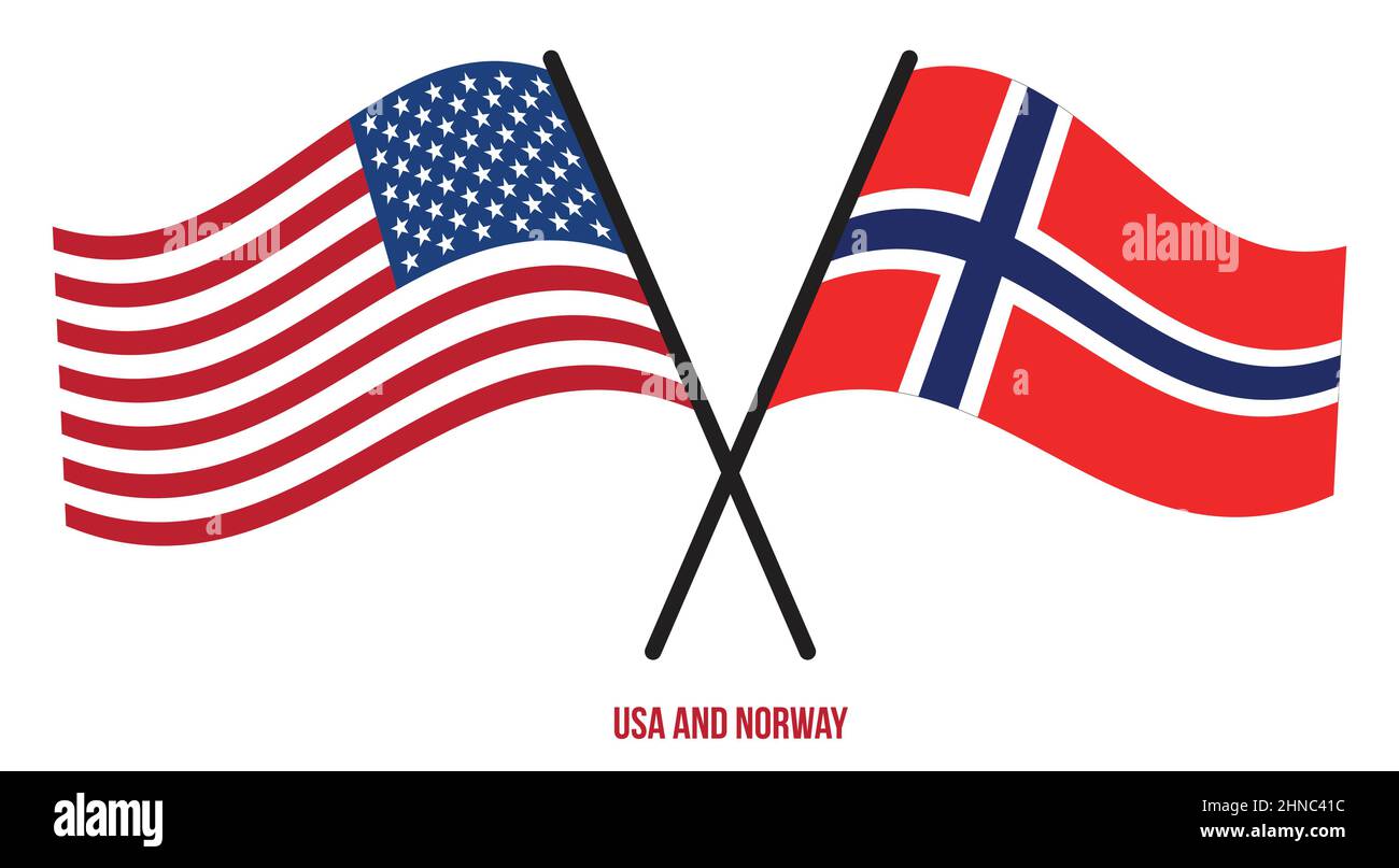 USA and Norway Flags Crossed And Waving Flat Style. Official Proportion. Correct Colors Stock